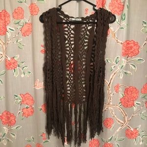 Fringe Olive Crocheted Vest